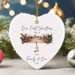 Personalised Our First Christmas Heart Ceramic Christmas Ornament with 1-6 Festival Stockings and Names Christmas Tree Decor Gift for Kids Family