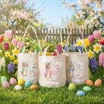 Personalized Cute Peter Rabbit Initial Reusable Bunny Ear Easter Bucket Basket with Name Easter Egg Hunting Easter Party Favors Gift for Kids