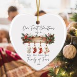 Personalised Our First Christmas Heart Ceramic Christmas Ornament with 1-6 Festival Stockings and Names Christmas Tree Decor Gift for Kids Family