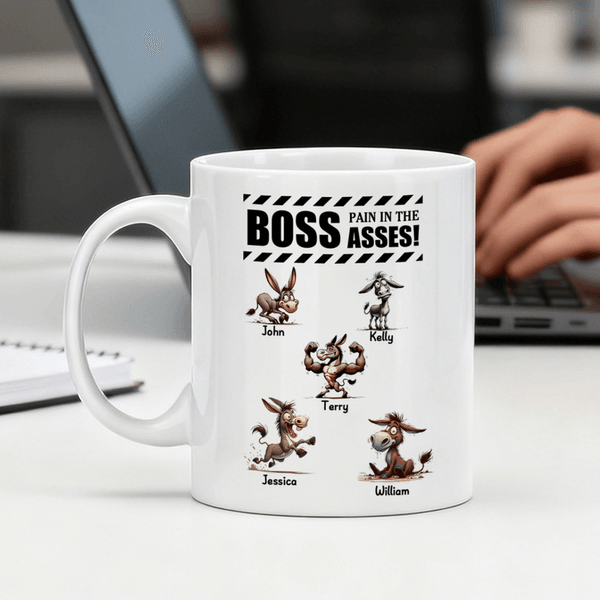 Personlig Boss Pain In The Asses Morsomt esel 11 oz 15 oz keramisk kaffekrus med navn Daglig bruk Bursdagsgave til kollega venn