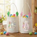 Personalized Cute Peter Rabbit Initial Reusable Bunny Ear Easter Bucket Basket with Name Easter Egg Hunting Easter Party Favors Gift for Kids
