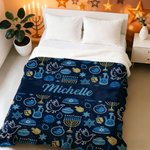 Gepersonaliseerde Blauwe Chanoeka Element Zachte Deken met Naam Huisdecoratie Joods Feest Cadeau voor Familie Vriend