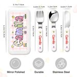 Personalised Cute Bunny Chick Doodle Letter Safe Stainless Steel Kid's Fork Spoon Knife 3 Pcs Cutlery Set with Case and Name Easter Gift for Kids
