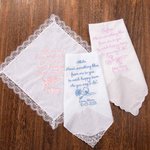 Personalised Embroidery Something Blue Birth Flower 100% Cotton Lace Wedding Handkerchief with Name and Date Wedding Gift for Bride