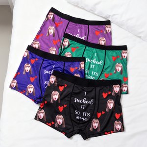 I Sucked It So Its Mine - Gepersonaliseerde Liefdeshartjes Gezichtsfoto Boxershort