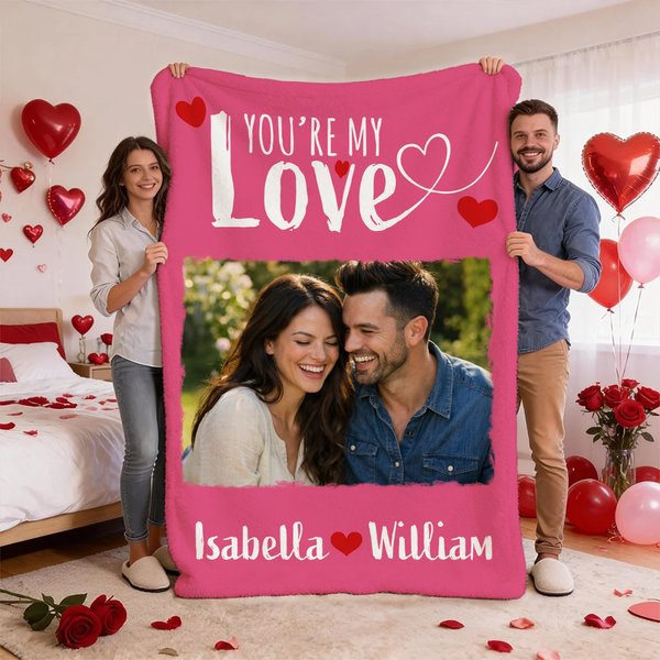 Personalised You Are My Love Multicolor Couple Photo Soft Throw Blanket with Names Daily Use Anniversary Valentine's Day Gift for Couples
