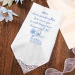 Personalised Embroidery Something Blue Birth Flower 100% Cotton Lace Wedding Handkerchief with Name and Date Wedding Gift for Bride