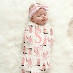 Personalised Sweet Cowgirl Bodysuit Swaddle Hat Headband Set with Name Soft Baby Girl Shower Photography Gift for Baby Newborn