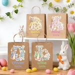 Personalised Cute Bunny Flower Initial Kraft Paper Bags with Name and Year Set of 3 Party Favor Happy Easter Gift for Kids