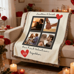 Personalized Couple Photos Soft Tassel Throw Blanket with Name Text and Year Home Decor Valentine's Day Anniversary Gift for Couple