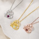 Highland Cow Hugging Birthday Love - Personalized Heart Pendant Birthstone Sterling Silver Necklace