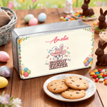 Gepersonaliseerde Howdy Pasen Schattige Bunny Paaskoekjes Blikken Doos met Naam Paasfeest Paasgeschenk voor kinderen