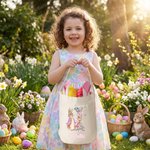 Personalized Cute Peter Rabbit Initial Reusable Bunny Ear Easter Bucket Basket with Name Easter Egg Hunting Easter Party Favors Gift for Kids