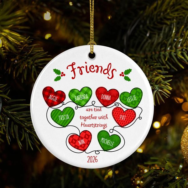 Gepersonaliseerde Friend Is Tied Together With Heartstrings Keramisch Kerstboom Ornament met Naam Jaar Kerst Decor Vriendschap Gift voor Vrienden