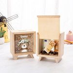 Gepersonaliseerde Schattige Houten Spaarpot met Dieren en Bloemenkrans met Naam Kinderfeestje- en Verjaardagscadeau voor Kinderen