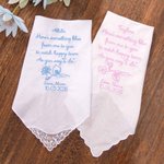Personalised Embroidery Something Blue Birth Flower 100% Cotton Lace Wedding Handkerchief with Name and Date Wedding Gift for Bride