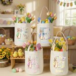 Personalized Cute Peter Rabbit Initial Reusable Bunny Ear Easter Bucket Basket with Name Easter Egg Hunting Easter Party Favors Gift for Kids