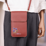 Personalized Birth Flower Portable PU Leather Crossbody Bag with Name and Touch Screen Window Travel Daily Use Birthday Gift for Women