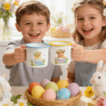 Personalized Wreath Bunny Highland Cow Animal 12 oz Enamel Mug with Name Daily Use Happy Easter Gift for Boys Girls