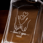 Personalized Heart Holding Finger Whiskey Decanter 2 Glasses Box Set with Engraved Name Anniversary Valentine's Day Gift for Couple Liquor Lover