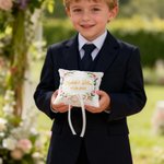 Coussin de porteur d'anneau avec nom et date brodés Cadeau d'anniversaire de mariage pour couple de jeunes mariés