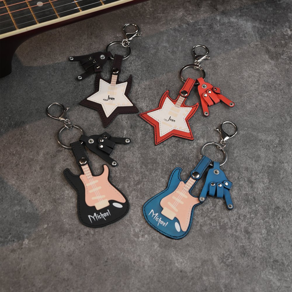 Personlig gitarr rock gest färgförändrande NFC nyckelring födelsedagspresent för musikälskare 1