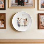 Personalised Watercolour Style Photo Decor Plate with Text and Date Home Decor Valentine's Day Housewarming Gift for Couple Family