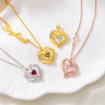Pendentif ou collier de cœur personnalisé avec pierre de naissance - Nom ou initiale au choix - Cadeau d'anniversaire fête des Mères pour les femmes