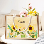Personlig akvarellblomstret stor kapasitet Jute Tote Bag med navn Daglig bruk Bursdag Jubileum Gave til kvinner Familie Venner