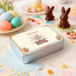 Gepersonaliseerde Howdy Pasen Schattige Bunny Paaskoekjes Blikken Doos met Naam Paasfeest Paasgeschenk voor kinderen