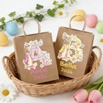 Personalised Cute Bunny Flower Initial Kraft Paper Bags with Name and Year Set of 3 Party Favor Happy Easter Gift for Kids