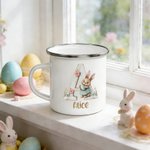 Tasse en émail 355 ml personnalisée avec initiale et nom - Cadeau d'anniversaire Pâques pour les enfants