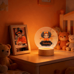 Veilleuse LED en acrylique avec nom et base en bois pour petite fille avec noeud personnalisé Cadeau d'anniversaire pour fille noire
