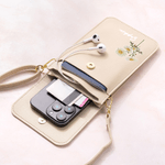 Personalized Birth Flower Portable PU Leather Crossbody Bag with Name and Touch Screen Window Travel Daily Use Birthday Gift for Women