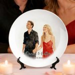 Personalised Watercolour Style Photo Decor Plate with Text and Date Home Decor Valentine's Day Housewarming Gift for Couple Family