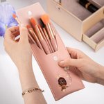 Personalised Cute Cartoon Character Birth Flower Makeup Brush Bag Set with Name and 8 Pcs Makeup Brushes Birthday Gift for Women Girls