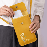 Personalized Birth Flower Portable PU Leather Crossbody Bag with Name and Touch Screen Window Travel Daily Use Birthday Gift for Women
