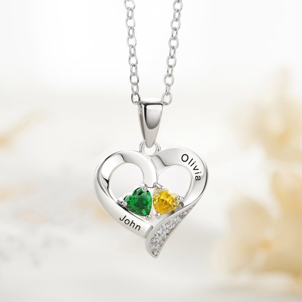 Gepersonaliseerde Dubbele Hart Geboortestenen Ketting met Gegraveerde Naam Sierlijke Sieraden Verjaardag Moederdag Cadeau voor Mama Oma