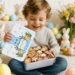 Gepersonaliseerde schattige Bunny paaseieren Food Grade metalen koekjes blik opbergdoos met naam paasfeest geschenk voor kinderen