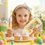 Personalised Cute Bunny Chick Doodle Letter Safe Stainless Steel Kid's Fork Spoon Knife 3 Pcs Cutlery Set with Case and Name Easter Gift for Kids