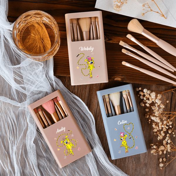 Gepersonaliseerde Staart-Springende Marsupilami 5 Stuks Make-up Brush Opbergdoos Set Verjaardag Huwelijkscadeau voor Vrouwen | Callie × Marsupilami®
