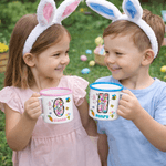 Personalised Cartoon Bunny Easter Eggs Initial 12 oz Enamel Mug with Name Daily Use Happy Easter Gift for Boys Girls