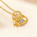 Highland Cow Hugging Birthday Love - Personalized Heart Pendant Birthstone Sterling Silver Necklace