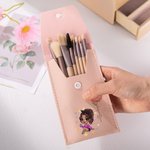 Personalised Cute Cartoon Character Birth Flower Makeup Brush Bag Set with Name and 8 Pcs Makeup Brushes Birthday Gift for Women Girls