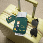 Personalized Cute Cartoon Character Travel Theme Passport Holder with Name and Text Travel Holiday Gift for Travel Lovers