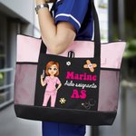 Sac à épaule en tissu Oxford personnalisé avec nom et personnage - Cadeau de remerciement d'anniversaire pour personnel en médecine