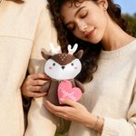 Personalised Heart Cute Deer Soft Stuffed Plush Toy with Name Valentine's Day Birthday Gift for Kids Toddlers