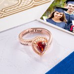 Personalized Class Ring with Engraved  2 School Names Teardrop-shaped Birthstone Class of 2026 High School University Graduation Gift