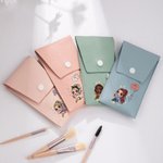 Personalised Cute Cartoon Character Birth Flower Makeup Brush Bag Set with Name and 8 Pcs Makeup Brushes Birthday Gift for Women Girls