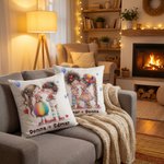 Personalized Cute Cartoon Couple Multicolor Throw Pillow Cover with Name Home Decor Valentine's Day Anniversary Gift for Couples